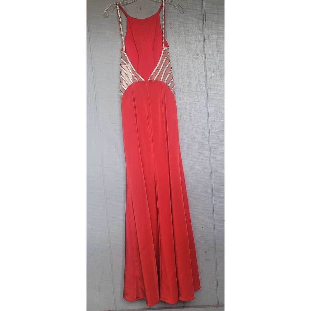 La Femme High Neck Beaded Side Cut Outs Prom, Bridal, Evening Maxi Dress. Size 4 - Picture 3 of 12